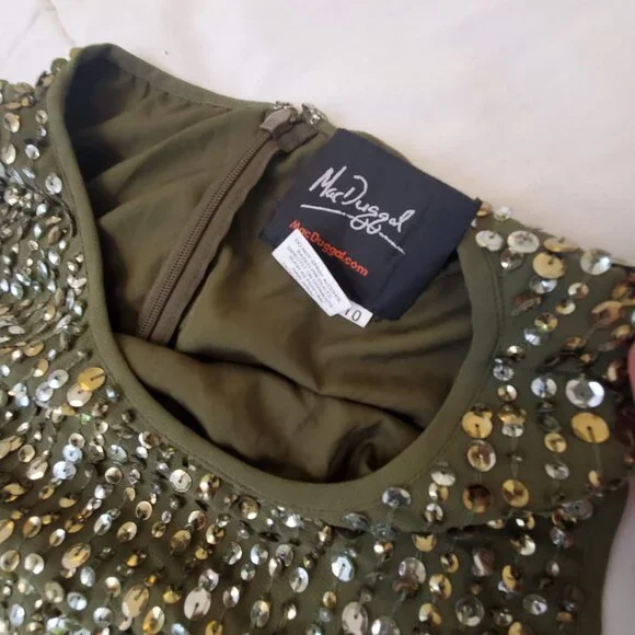 Mac Duggal Sleeveless Sequin Column Gown Olive Green 93603 Size 10 - Picture 8 of 11
